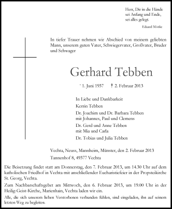 Anzeige von Gerhard Tebben von OM-Medien